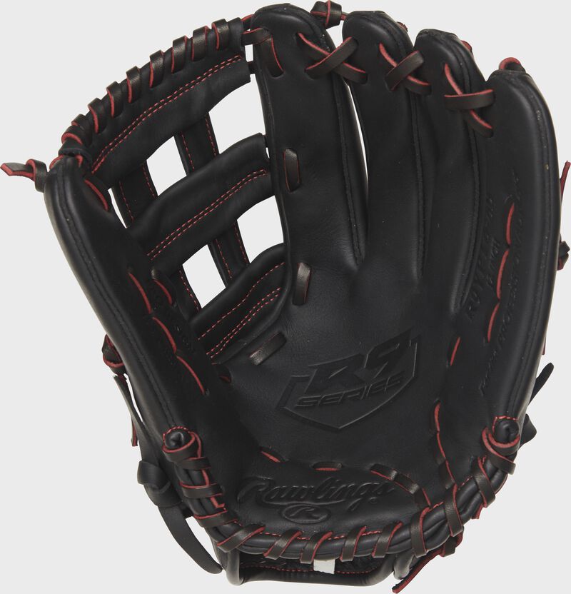 Shell palm view of black R9 Series 12-in Pro Taper outfield glove loading=