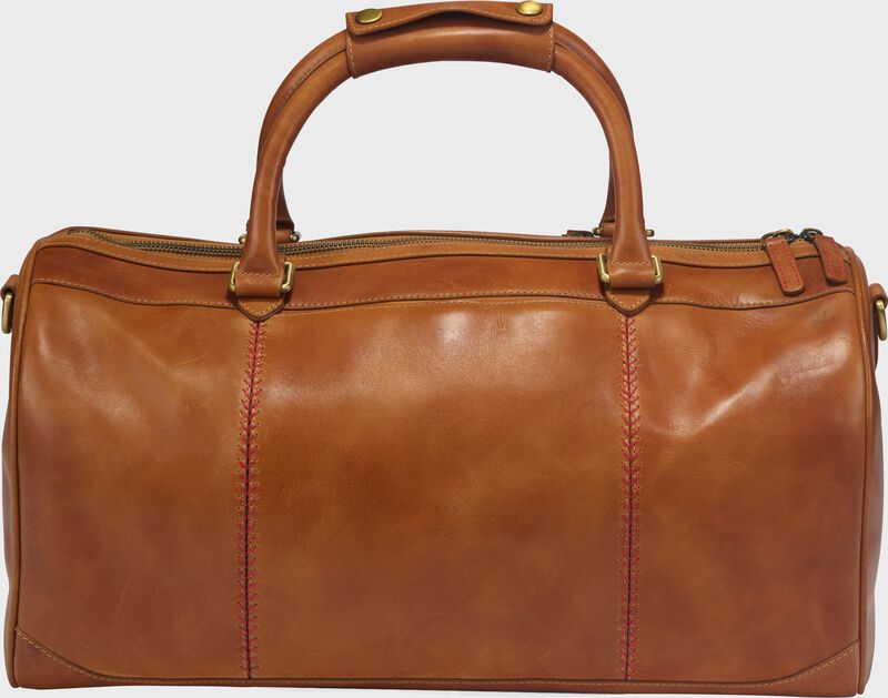 Alternate side view of a tan Double Play duffle bag