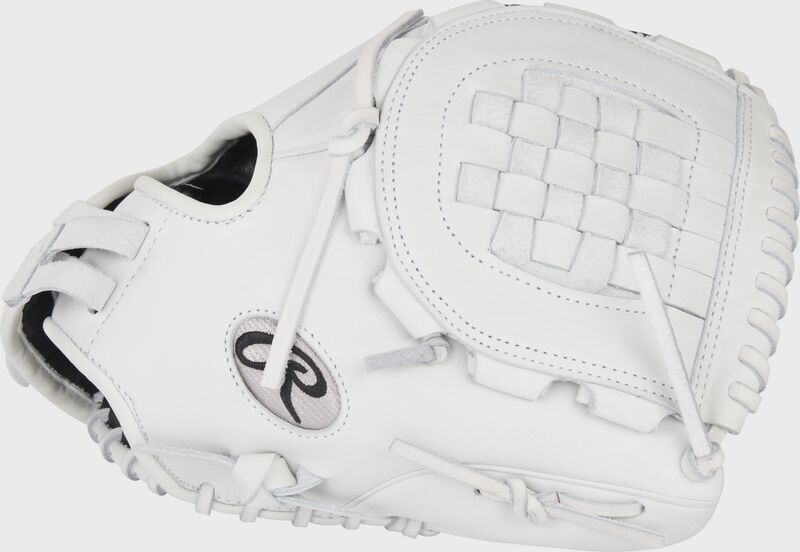 Thumb of a white Liberty Advanced 11.5" softball glove with a white basket web - SKU: RLA115-3W loading=
