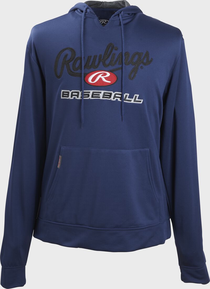 Front of Rawlings Navy Adult long Sleeve Hoodie - SKU #PFHPRBB-N loading=