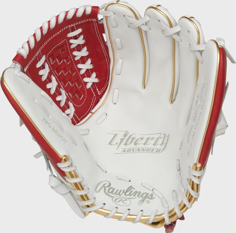 Inside Palm of a Scarlet/White Liberty Advanced Color Series 12.5in Fast Pitch Glove | SKU:RLA125-18S loading=