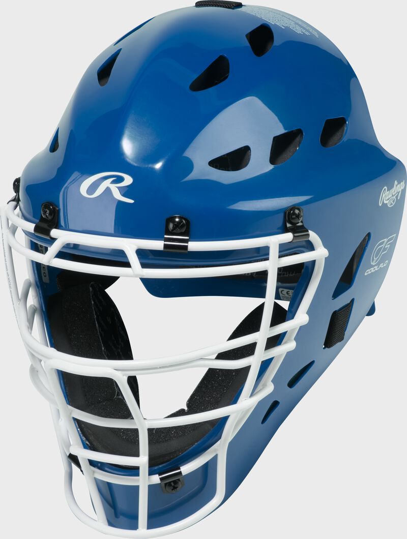 A royal Rawlings Players 3 Series catcher's helmet