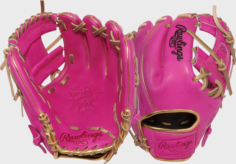 Two images showing the palm & back of a Heart of the Hide berry 11.5" infield glove