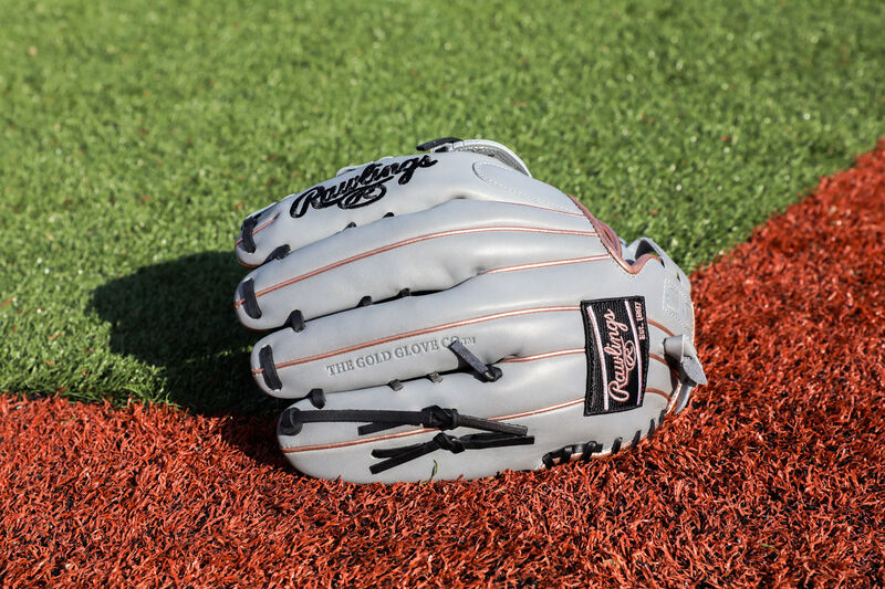 A gray Rawlings Liberty Advanced Color Series outfield glove on a field - SKU: RLA1275SB-6GRG loading=