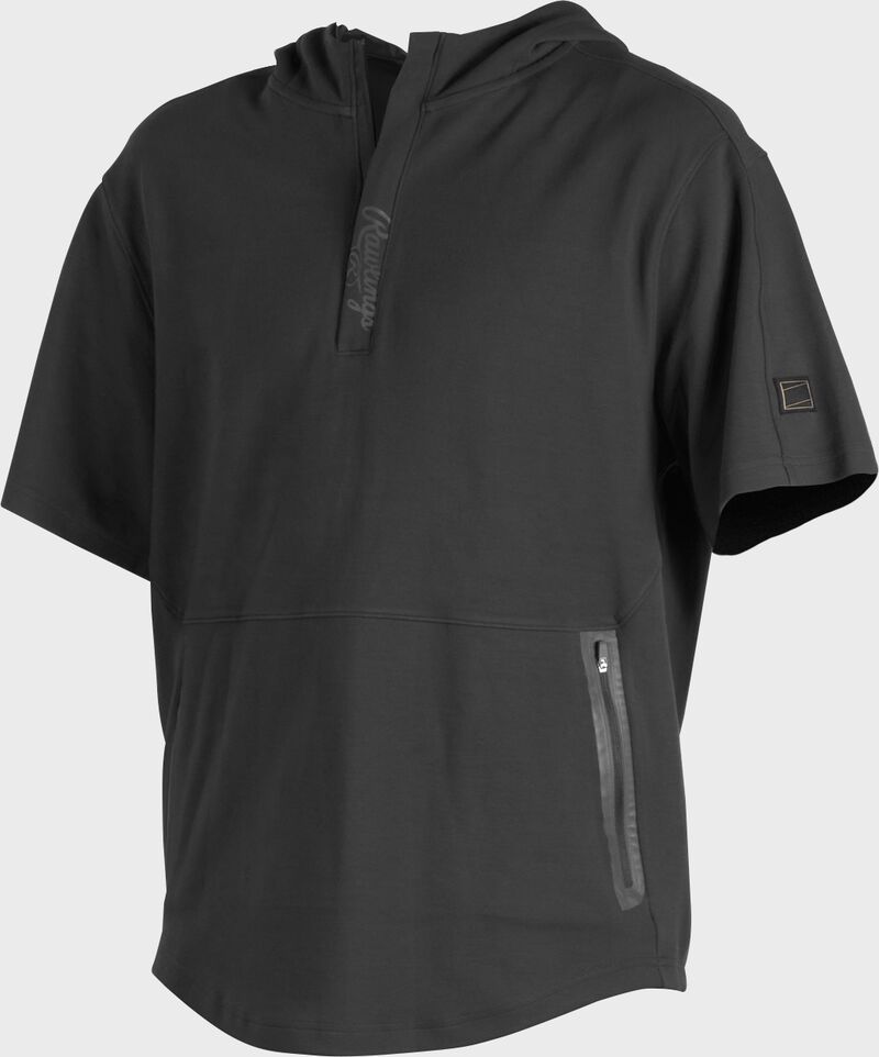 A black Gold Collection short sleeve hoodie with a 1/4 zip and gray welded zipper pockets - SKU: GCJJ-B loading=