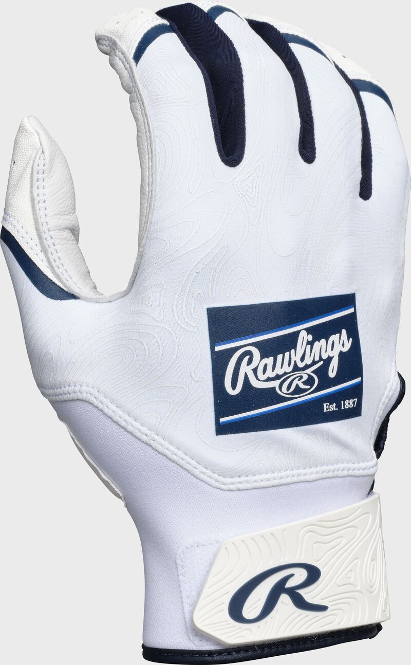 Back of a navy Clout batting glove loading=