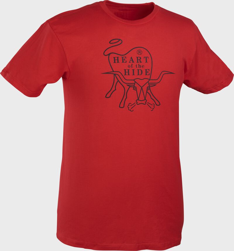 A scarlet Rawlings Heart of the Hide short sleeve shirt with the HOH logo printed in black loading=