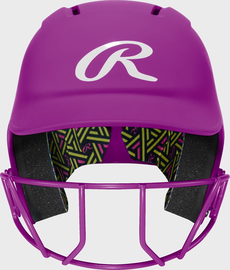 Rawlings CoolFlo Max Highlighter Youth Batting Helmet with Face Guard, Neon Purple, M/L