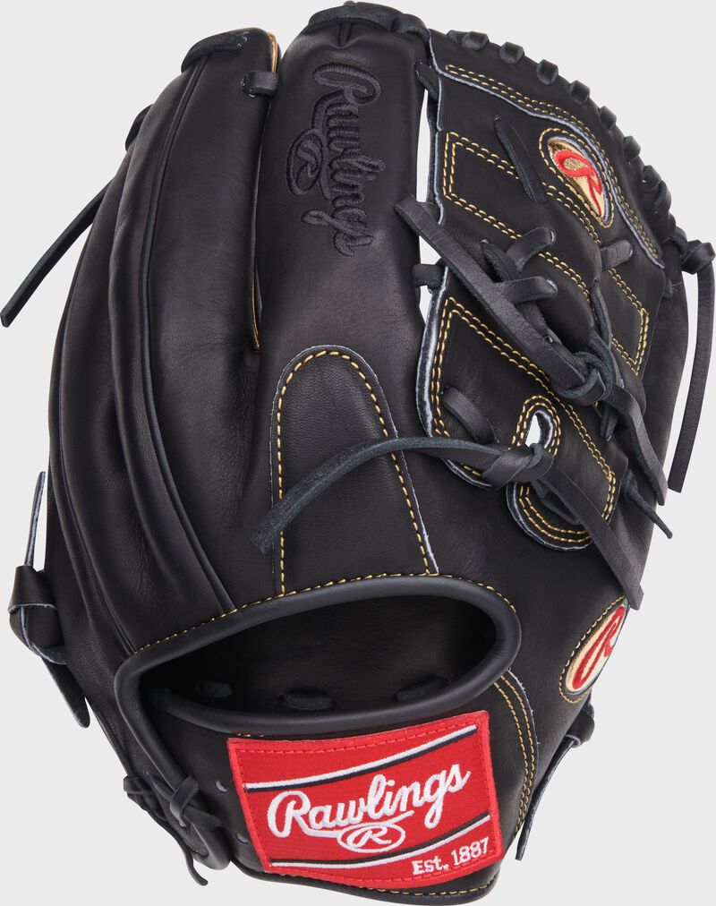 Back of a black Zack Greinke Heart of the Hide infield/pitcher's glove with a red Rawlings patch - SKU: RSGPRO206-9ZG