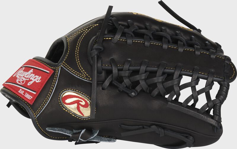 Thumb of a black Gameday 57 Series Kole Calhoun Pro Preferred glove with a black Trap-Eze web - SKU: PROS442-KC56 loading=