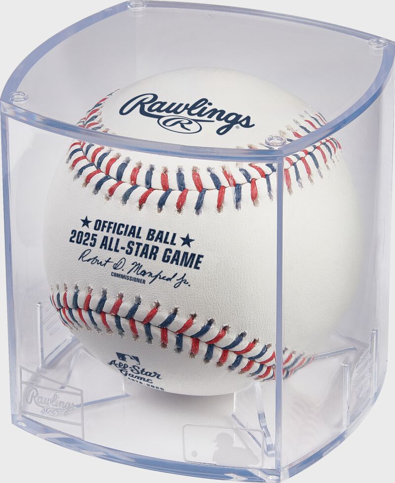 A 2025 MLB All-Star Game baseball in a clear display cube - SKU: EA-ASBB25-R