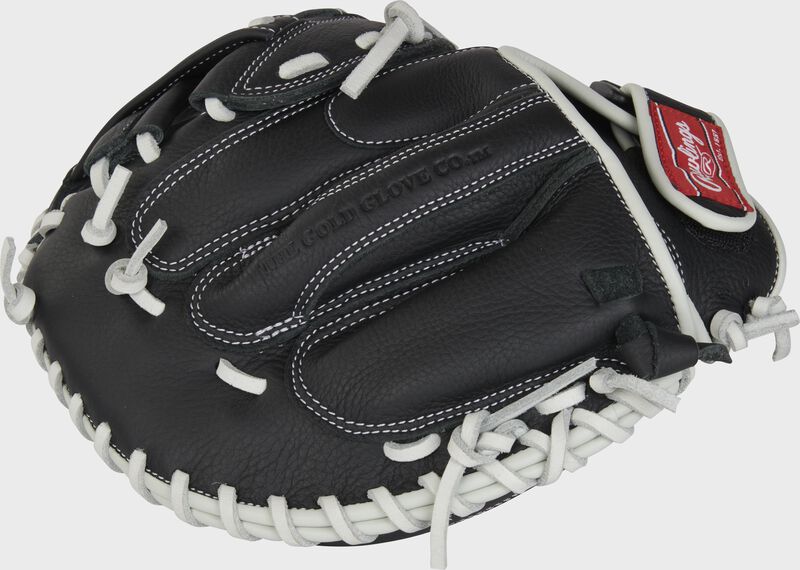 Back of black Shut Out 31.5" softball catcher's mitt - SKU: RSOCM315BW