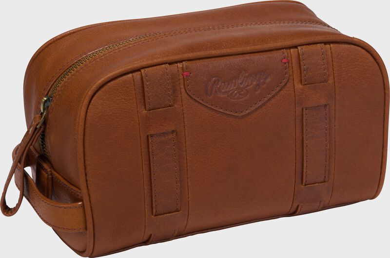 Front angle view of a tan Rawlings Home Run travel kit loading=