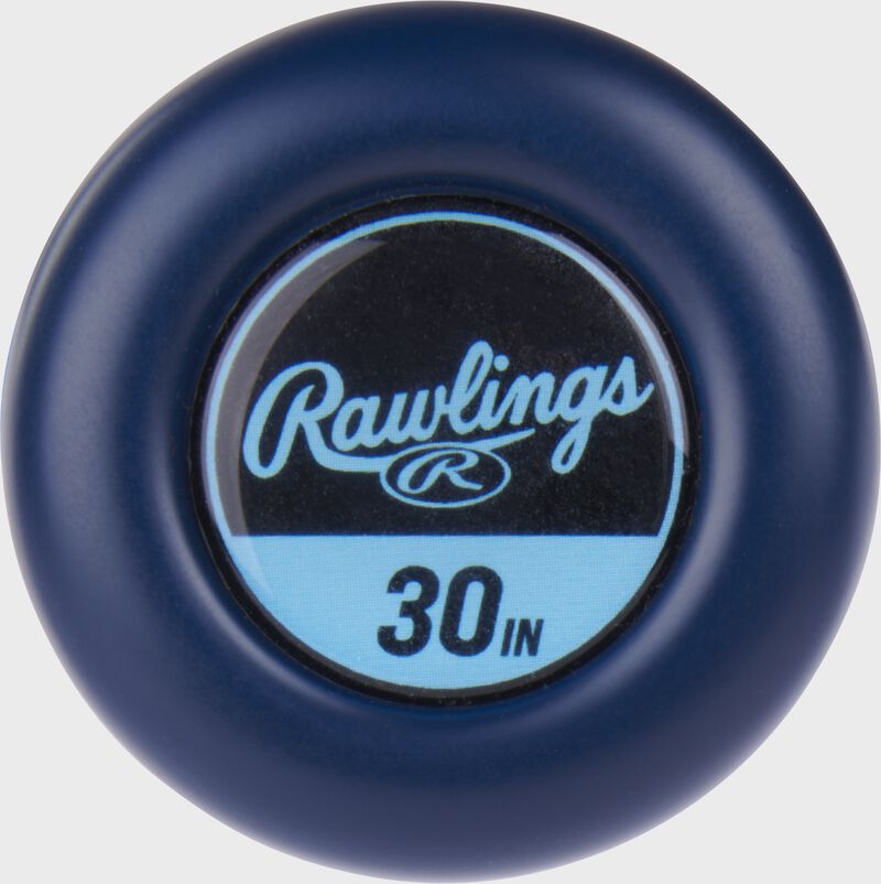 Dark blue knob of a 30" Rawlings Clout AI USSSA bat - SKU: RUT4C10 loading=