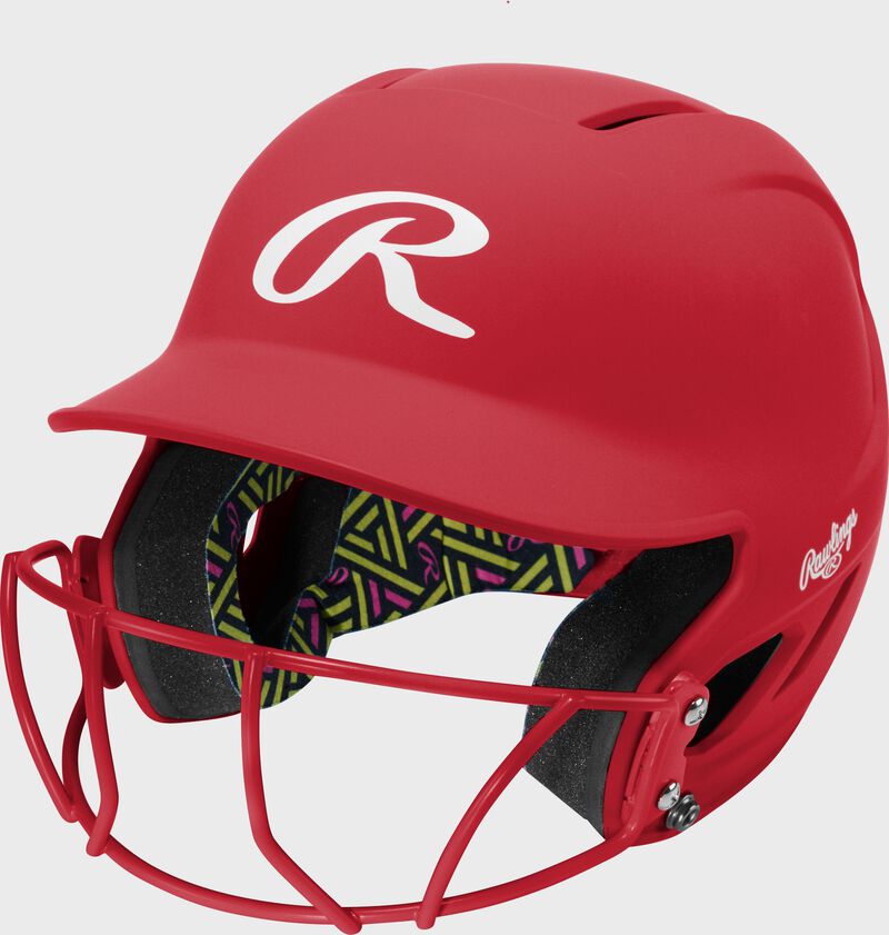 Rawlings CoolFlo Max Highlighter Youth Batting Helmet with Face Guard, Scarlet, M/L