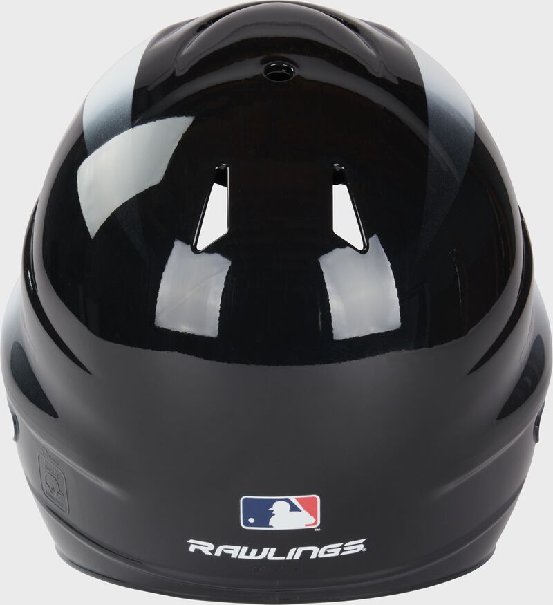 Black back of a black/white Coolflo batting helmet with the MLB logo on the bottom - SKU: RCFH loading=