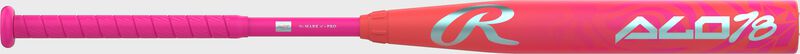 A pink Rawlings ALO78 -12 fastpitch softball bat