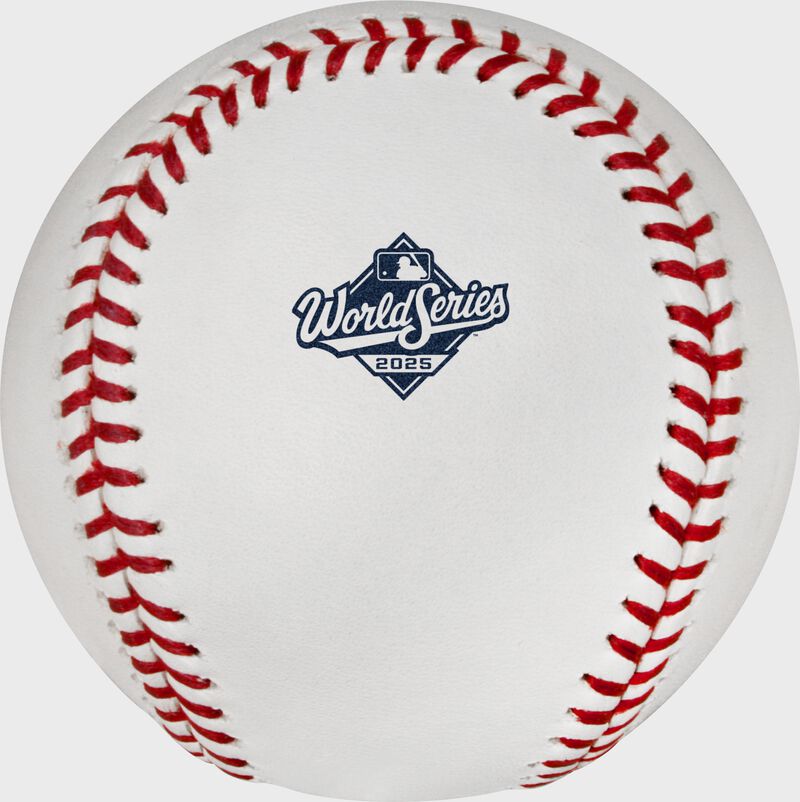 World Series logo on a white MLB baseball with red stitches - SKU: WSBB