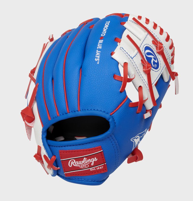 Back of a blue Rawlings Toronto Blue Jays I-web glove with a red Rawlings patch - SKU: 22000004111 loading=