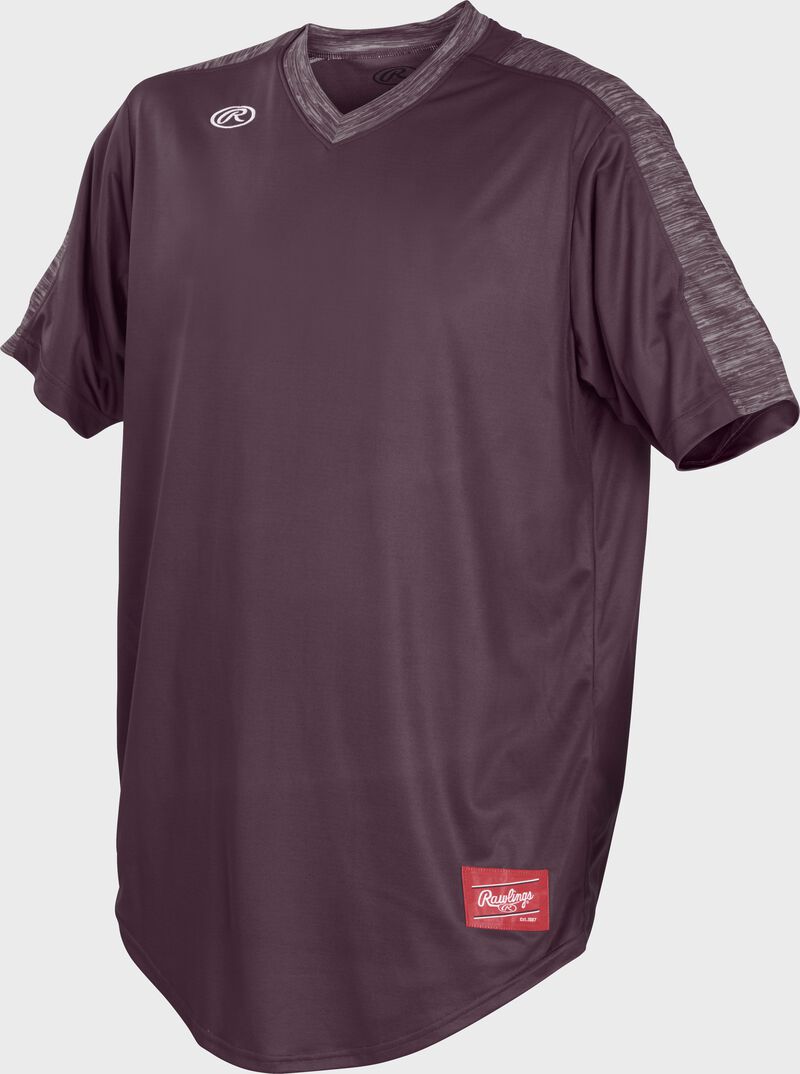 Front of Rawlings Maroon Adult Short Sleeve Launch Jersey - SKU #LNCHJ-MA loading=