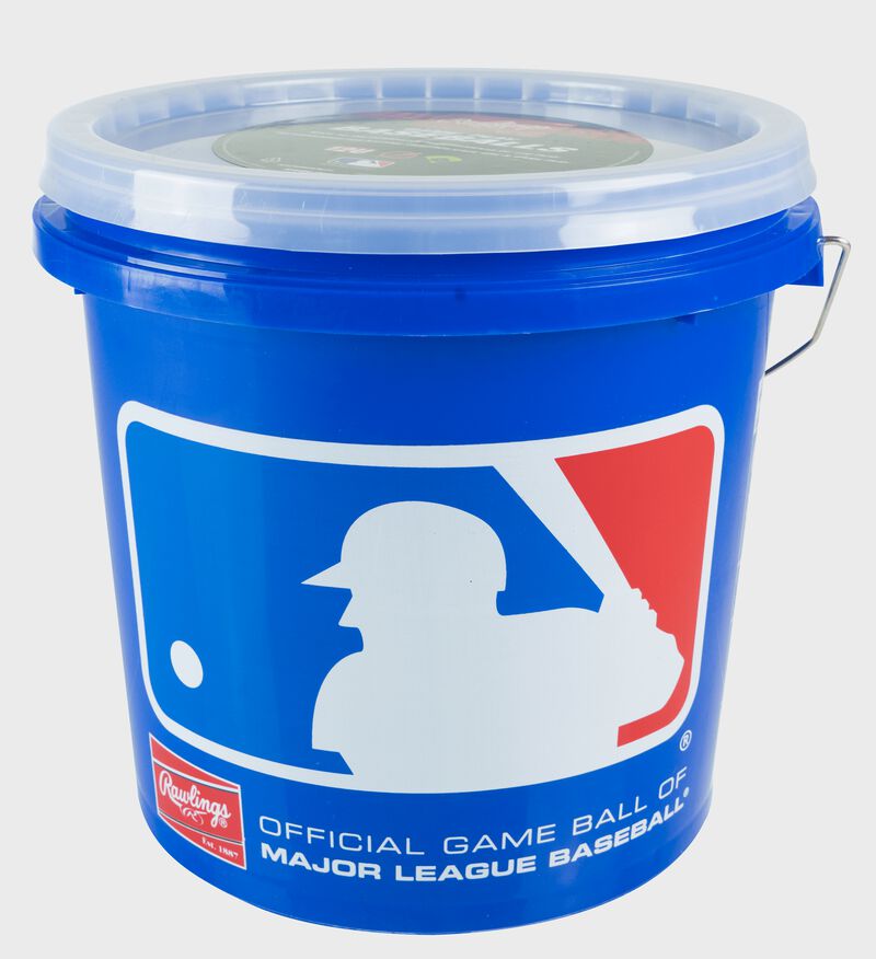 MLB logo on a blue R12UBUCK24 baseball bucket with clear lid