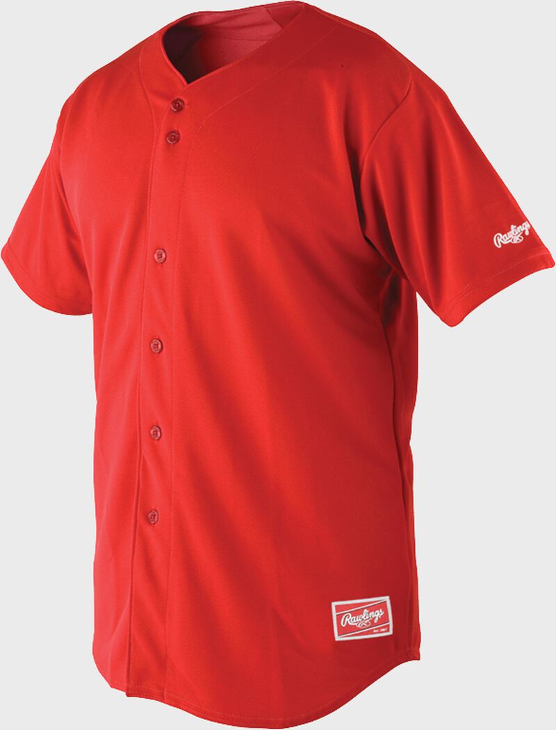 Front of Rawlings Scarlet Adult Short Sleeve Jersey - SKU #RBJ150 loading=
