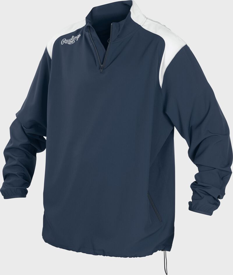 Front of Rawlings Navy Adult Long Sleeve Quarter-Zip Jacket - SKU #FORCEJ-B-88 loading=