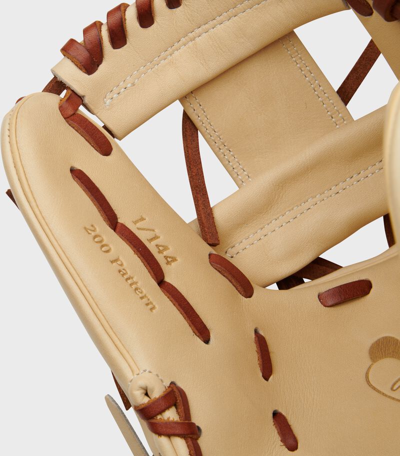 Limited edition stamp on the thumb of a Heart of the Hide Hot Dog infield glove
