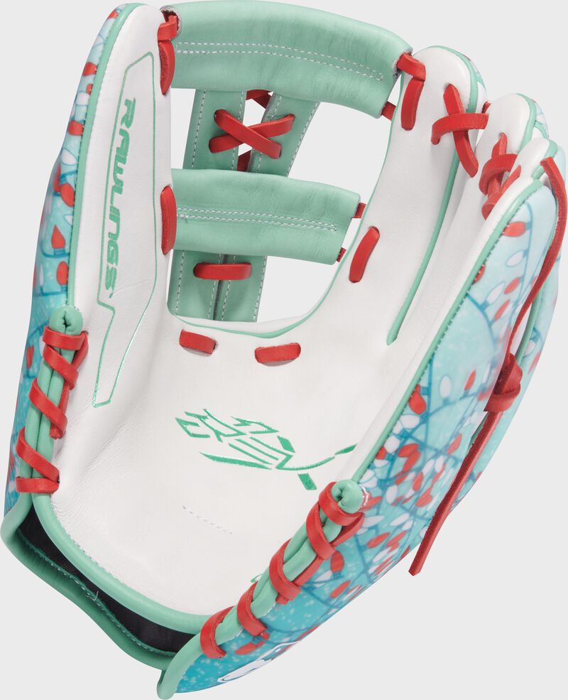 Angled palm image of a Rawlings REV1X 11.75" Holiday Lights infield glove