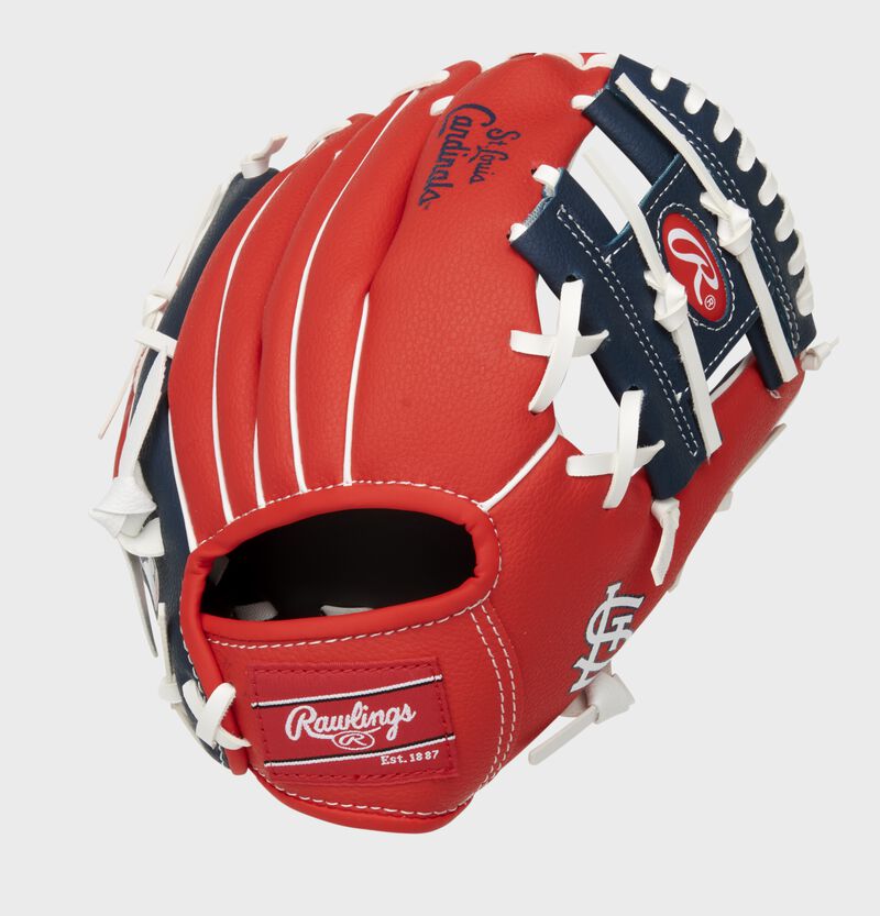 Back of a red/navy St. Louis Cardinals 10-inch I-web glove with a red Rawlings patch - SKU: 22000007111