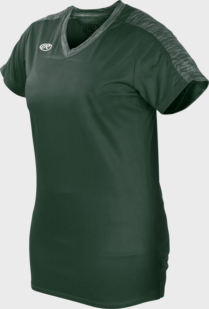 Front of Rawlings Women's Dark Green Adult Short Sleeve Launch Jersey  - SKU #WLNCHJ-DG