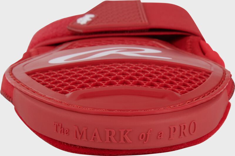 Finger view of a scarlet Rawlings sliding mitt