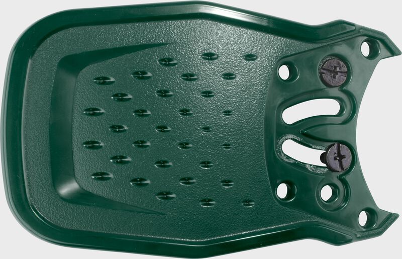 A dark green Rawlings RX2 Reverse adjustable batting helmet extension with the mounting holes