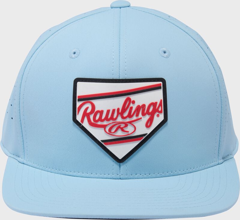 Rawlings Home Plate Performance Flat Bill Snapback Hat, Light Blue