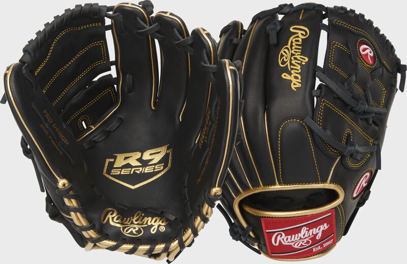Two images showing the palm & back of a R9 Series 12" infield/pitcher's glove loading=