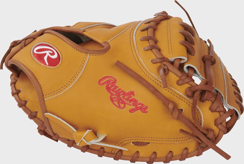 Thumb of a tan 2022 Heart of the Hide 33-Inch catcher's mitt with a 1-Piece solid web - SKU: PROCM33T