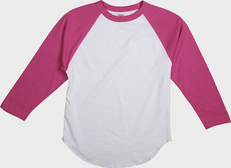 MTT3000 Adult 3/4 sleeve crew neck shirt with a white body and pink sleeves