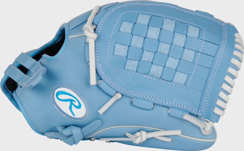 Thumb of a Columbia blue 12.5" R9 Series utility fastpitch glove with a basket web loading=