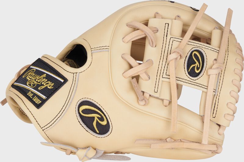 Thumb of a camel Heart of the Hide 11.25" infield glove with a camel I-web