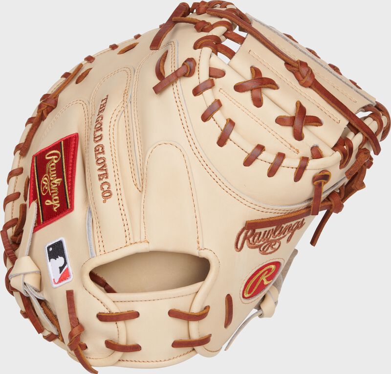 Back of a camel Heart of the Hide 34-Inch catcher's mitt with a 1-piece solid web