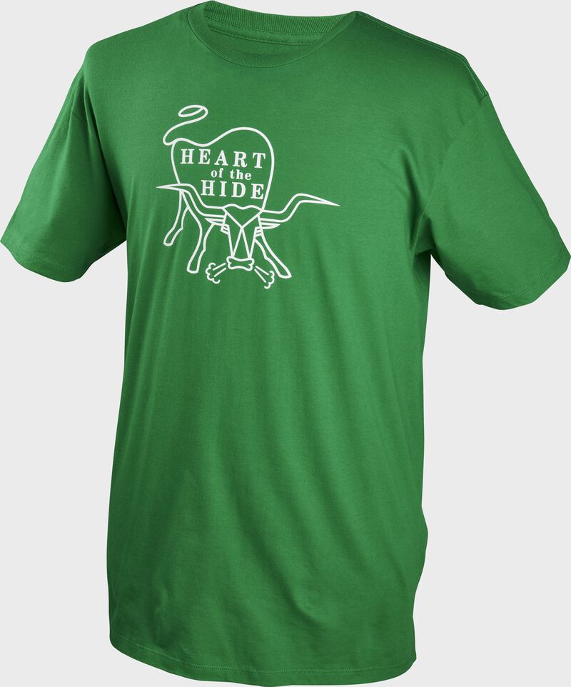 A kelly green Rawlings Heart of the Hide short sleeve shirt with the HOH logo printed in white loading=
