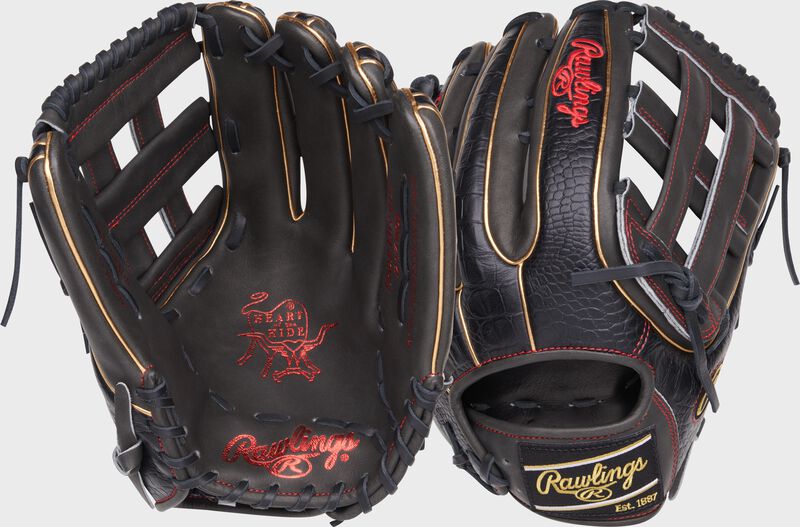 Two images showing the palm & back of a Heart of the Hide 12.75" Croc outfield glove