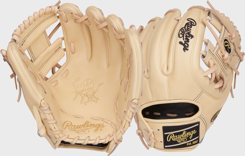 Two images showing the palm & back of a Heart of the Hide 11.25" infield glove