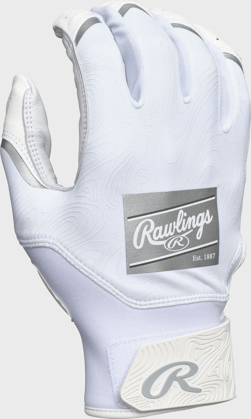 Back of a white Clout batting glove