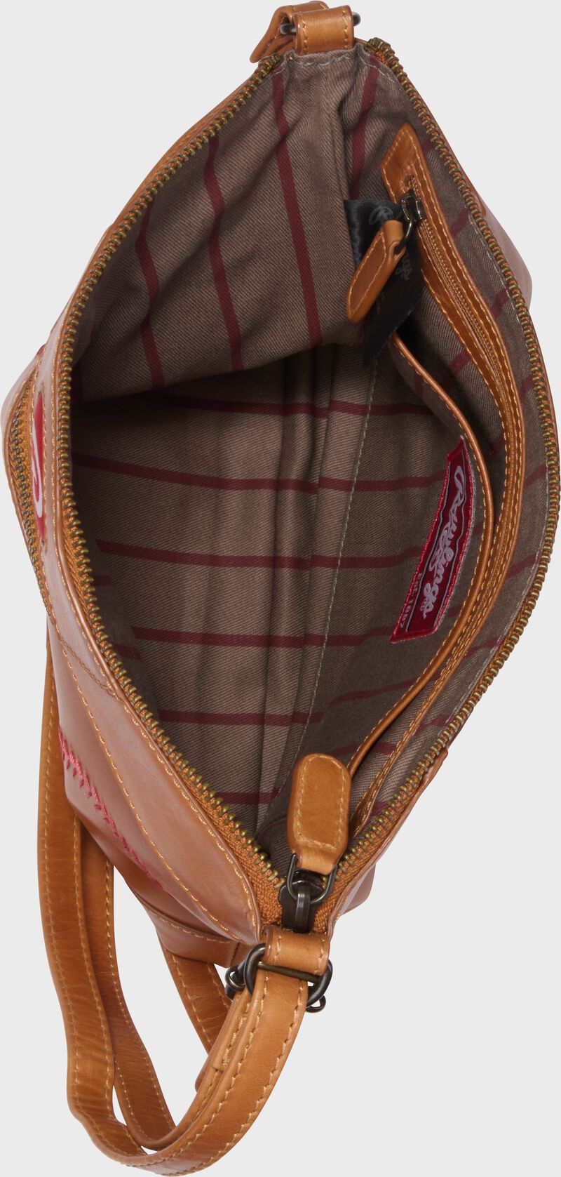 Inside view of a Rawlings Double Play crossbody purse