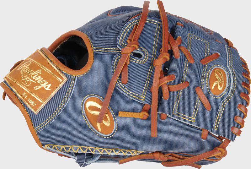 Thumb of a Heart of the Hide Pro Label Denim Infield/Pitcher's Glove with a 2-piece solid web