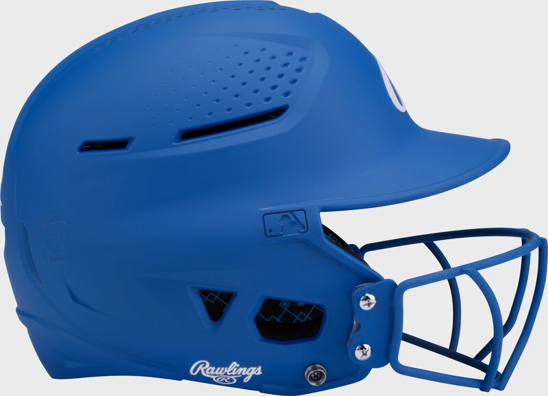 Right side of a royal Rawlings RX2 fastpitch batting helmet