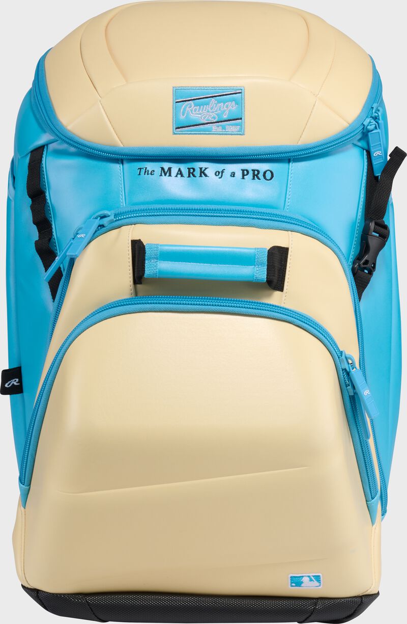 Rawlings Leather Gold Collection Backpack, Camel/Columbia Blue