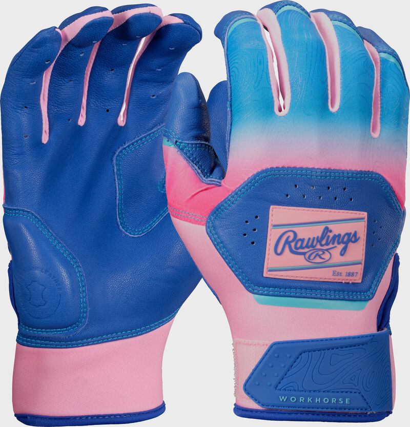 Rawlings Workhorse Fun Burst Batting Gloves, Royal/Pink, Adult S