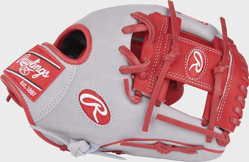 Thumb of a gray/scarlet Jonathan India Heart of the Hide infield glove with a scarlet I-web - SKU: PRO204-2JI loading=